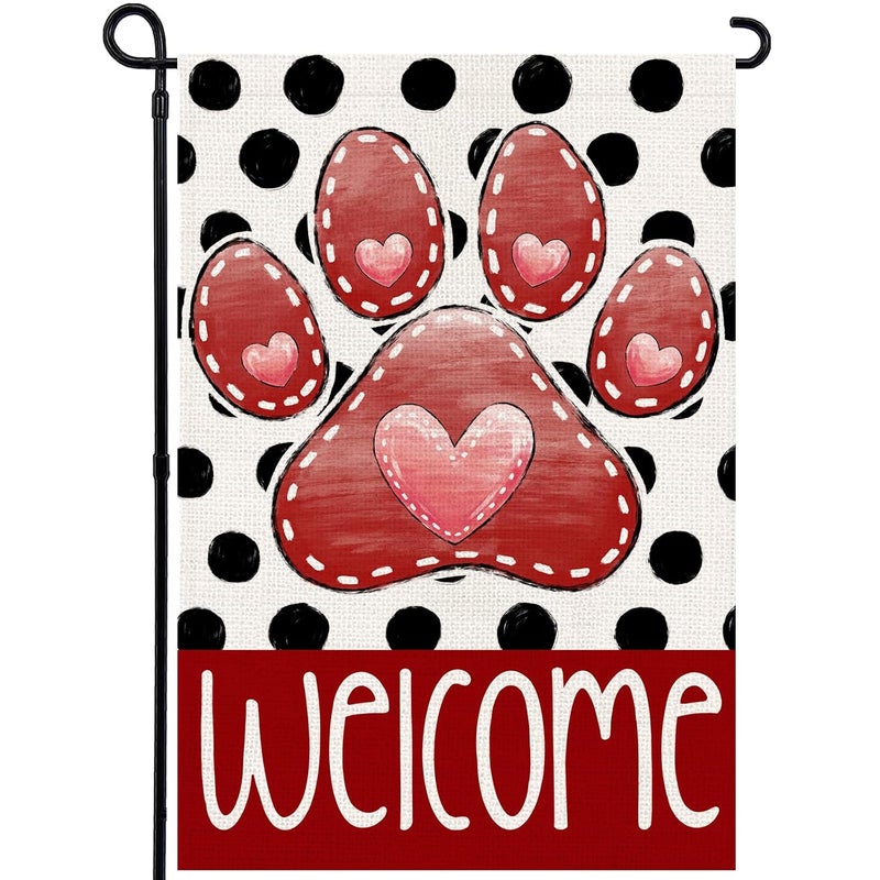 Agroon Valentines Garden Flag 12x18 Inch, Paw Print Heart Double Sided Flag for Anniversary Wedding Yard Outdoor Decoration - Image 1