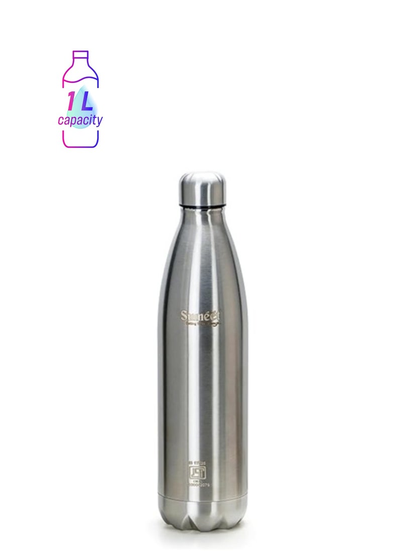 Atlasware Sumeet Thermo1000 Stainless Steel 24 Hours Hot & Cold ISI Certified Double Walled Leak Proof Vacuum Flask/Water Bottle for Office/School/College/Gym/Picnic/Home/Trekking- 1000ml, Silver  - Image 1