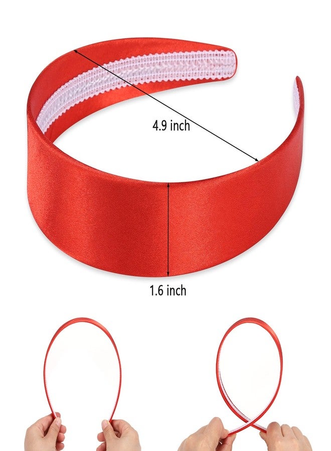 WantGor 1.6 Inch Wide Headbands Silk Satin Plain Headband for Women, Non Slip Solid Hair Bands Hair Accessories Cosplay DIY Holiday Head Band (Red, Large) - Image 4
