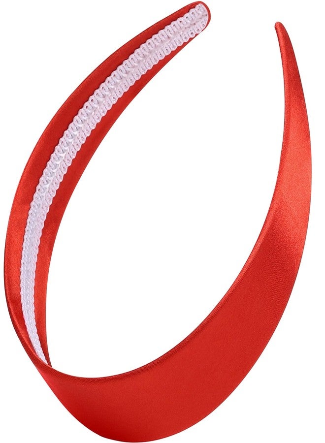WantGor 1.6 Inch Wide Headbands Silk Satin Plain Headband for Women, Non Slip Solid Hair Bands Hair Accessories Cosplay DIY Holiday Head Band (Red, Large) - Image 1
