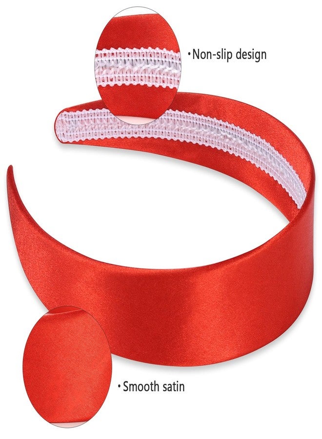WantGor 1.6 Inch Wide Headbands Silk Satin Plain Headband for Women, Non Slip Solid Hair Bands Hair Accessories Cosplay DIY Holiday Head Band (Red, Large) - Image 3