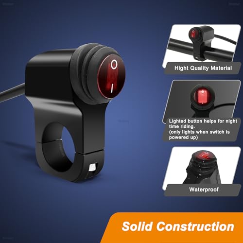 Mosleyz ATV Light Switch 12V Waterproof Aluminum Alloy Motorcycle Handlebar Switches for Motorcycle ATV UTV- Fits 7/8" Handlebars (22mm) Red 1 Piece - Image 3