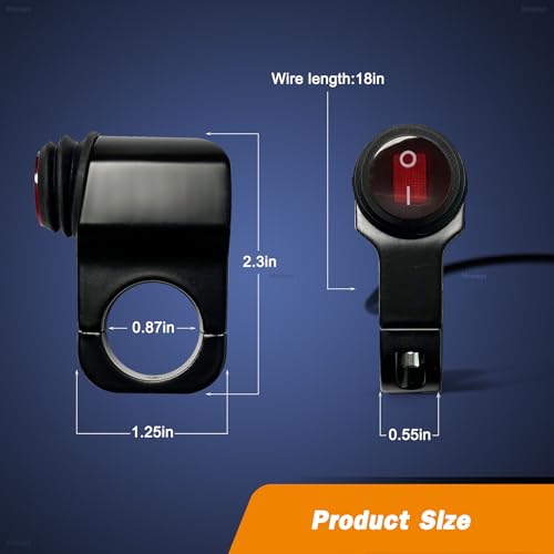 Mosleyz ATV Light Switch 12V Waterproof Aluminum Alloy Motorcycle Handlebar Switches for Motorcycle ATV UTV- Fits 7/8" Handlebars (22mm) Red 1 Piece - Image 2