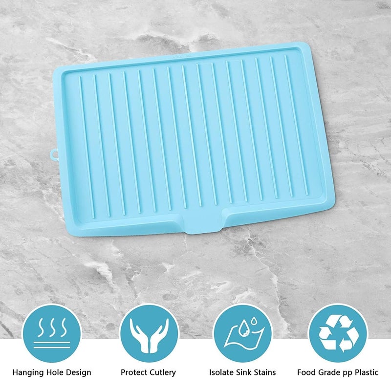 KOOSHLO Drip Tray Dish Drainer Mat Plastic Kitchen DishPremium Plastic Sink Dish DrainerKitchen Sink Rack Holder for Fruit Vegetables Pots Pans Glass Bowls Drain Blue - Image 4