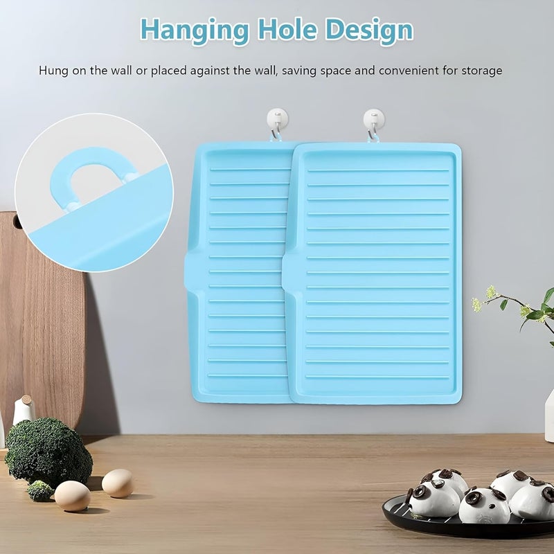 KOOSHLO Drip Tray Dish Drainer Mat Plastic Kitchen DishPremium Plastic Sink Dish DrainerKitchen Sink Rack Holder for Fruit Vegetables Pots Pans Glass Bowls Drain Blue - Image 5