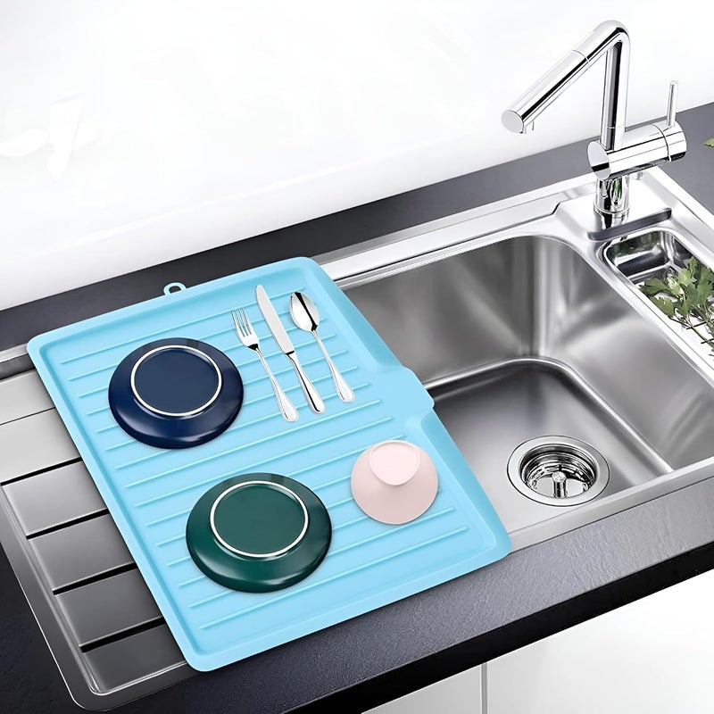 KOOSHLO Drip Tray Dish Drainer Mat Plastic Kitchen DishPremium Plastic Sink Dish DrainerKitchen Sink Rack Holder for Fruit Vegetables Pots Pans Glass Bowls Drain Blue - Image 3