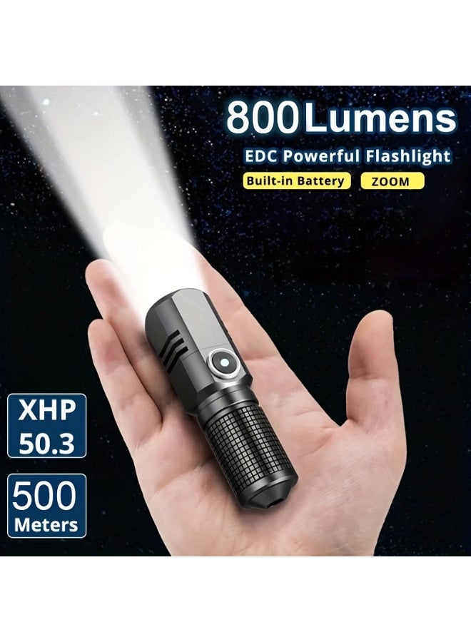 مصباح يدوي صغير P50 LED قابل لإعادة الشحن - مصباح يدوي قوي قابل للتكبير والتصغير بقوة 800 لومن، 3 أوضاع، إيقاف التشغيل بنقرة واحدة، شحن سريع USB-C مع كابل Type-C - Image 1