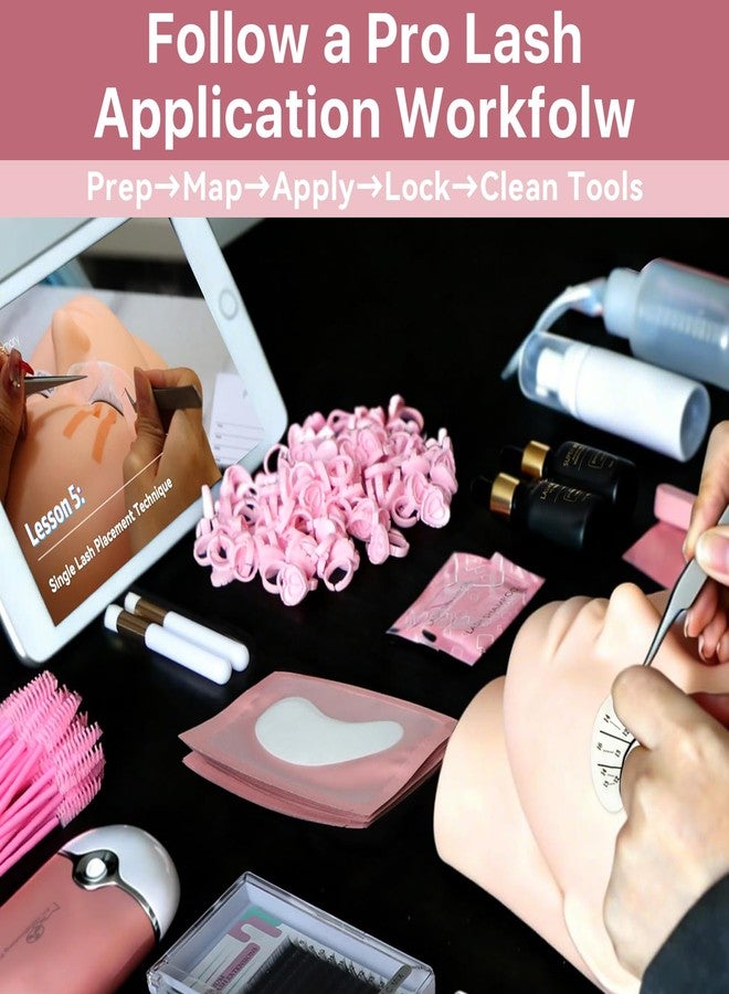 بريتي ميموري مجموعة بريتي ميموري لتطويل الرموش مع دورة تدريبية ودليل PDF وشهادة - مجموعة كاملة مكونة من 446 قطعة لتدريب الرموش مع رأس مانيكان، وغراء، وملقط، ومروحة، وبرايمر، ومثبت للرموش للمبتدئين - Image 3