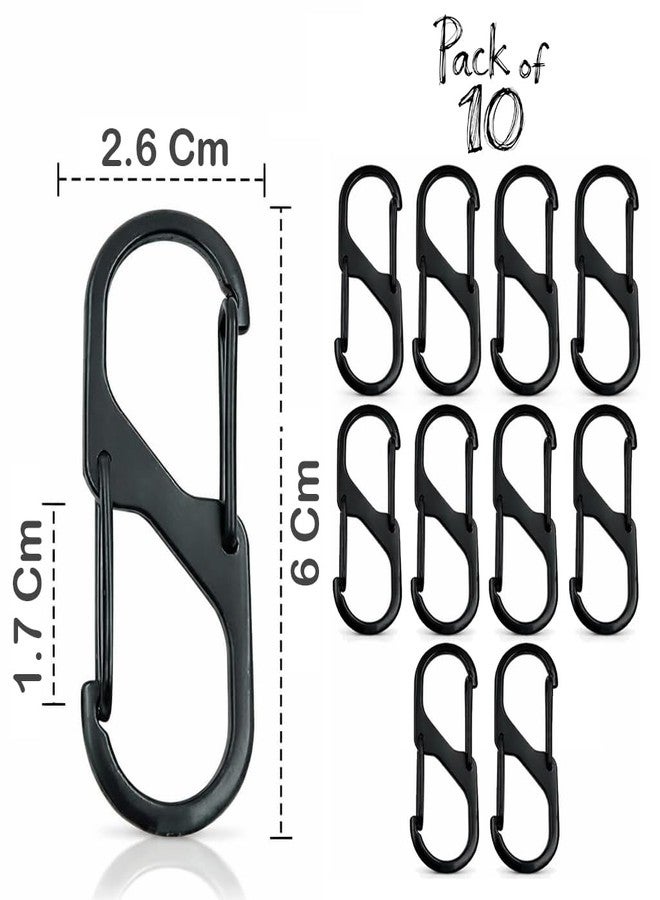 STORE 2508 Store2508 10Pcs Double Sided Carabiner Clip Hooks 60mm - Metal S Shape Keychain Clip for Keys Backpack Camping Gear Luggage Accessories (10 Pcs 60mm Black) - Image 2