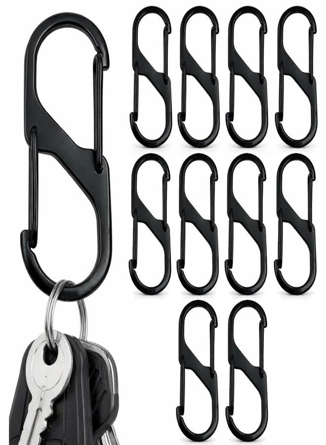 STORE 2508 Store2508 10Pcs Double Sided Carabiner Clip Hooks 60mm - Metal S Shape Keychain Clip for Keys Backpack Camping Gear Luggage Accessories (10 Pcs 60mm Black) - Image 1