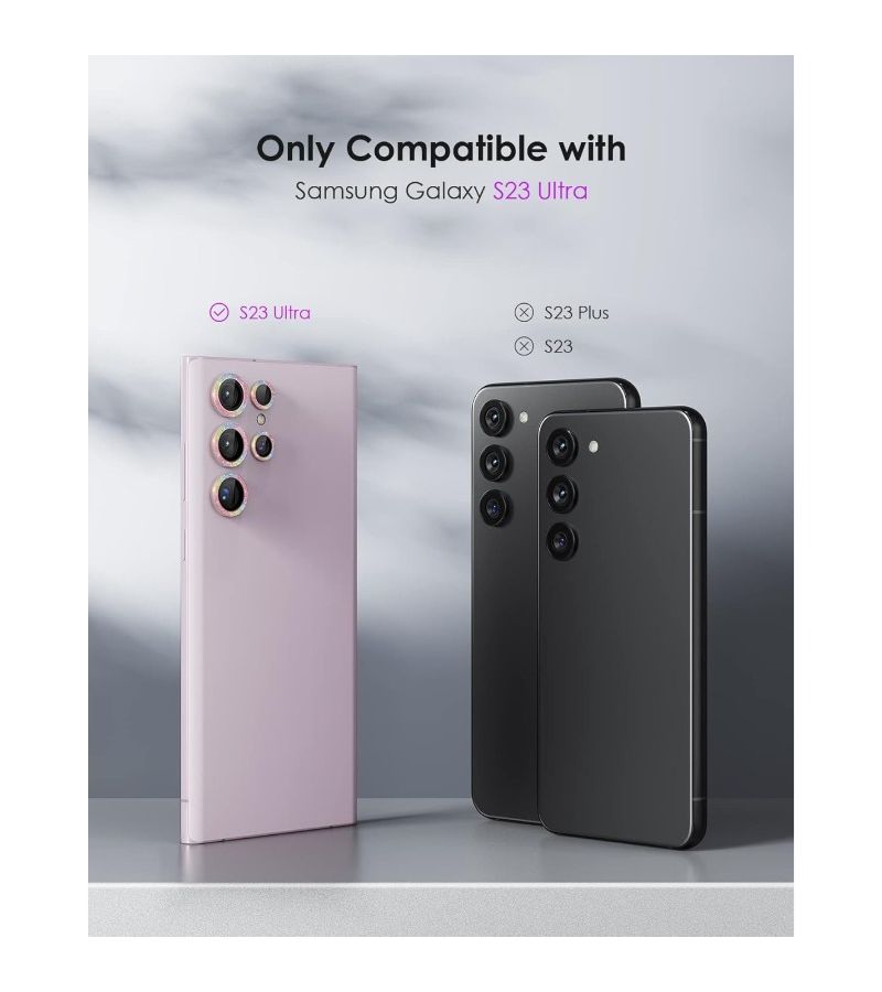 Set Of 2 Multicolored Metal Lens Ring Diamond Flash Lens Protector Compatible With Samsung Galaxy S23 Ultra Smartphone High Quality Protective Film Stylish Phone Case Gadget Lens Cover - Image 4