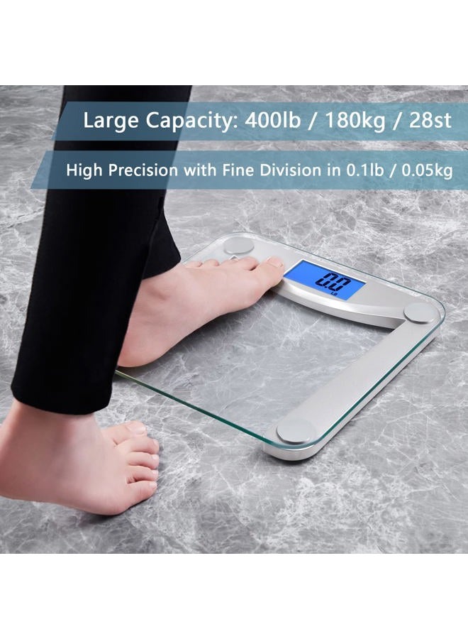 Vitafit ميزان وزن رقمي للحمام لقياس الوزن الجسم، دقة عالية مضمونة من قبل محترفي الوزن منذ 2001، شاشة LCD زرقاء مضاءة خلفياً كبيرة جداً وميزة الخطوة، 400lb/180kg، زجاج شفاف - Image 4