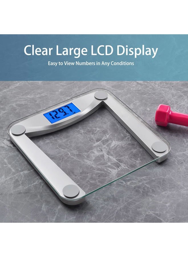 Vitafit ميزان وزن رقمي للحمام لقياس الوزن الجسم، دقة عالية مضمونة من قبل محترفي الوزن منذ 2001، شاشة LCD زرقاء مضاءة خلفياً كبيرة جداً وميزة الخطوة، 400lb/180kg، زجاج شفاف - Image 3