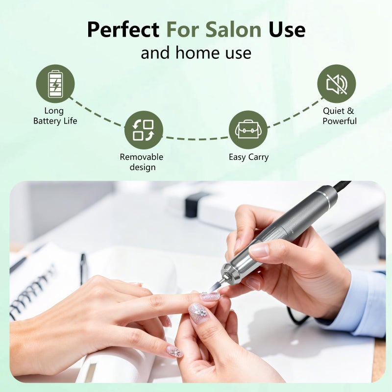 BETE Professional Nail Drill, 40000 RPM Cordless Electric Nail File Kit with 6 Bits, Rechargeable Efile for Acrylic Gel Nails Polishing, Manicure Tools for Salon Home Use, Black - Image 4