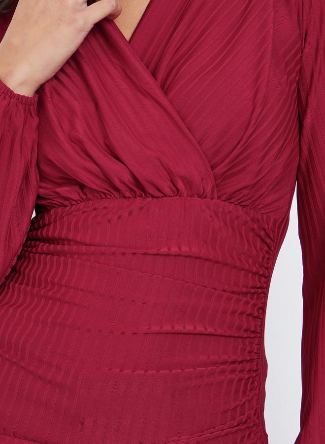 Styli Burgundy Ribbed V Neck Blouse - Image 3