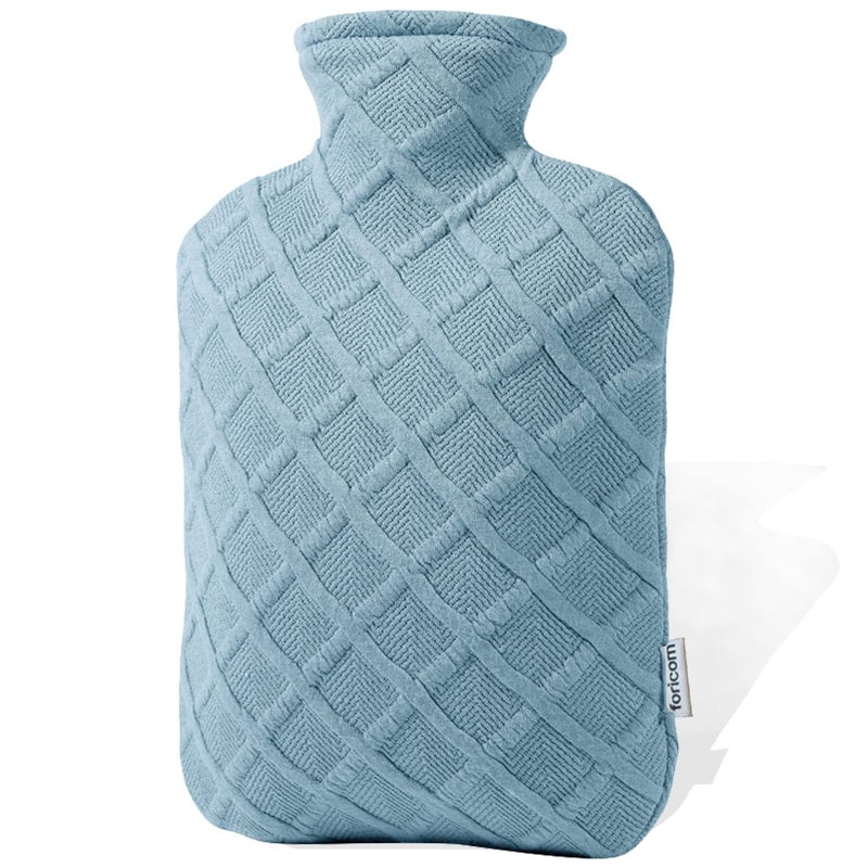 FORICOM Fuzzy Hot Water Bottle with Soft Cover, Sweater,Hot Water Bags for Pain Relief 2Liter,Heat Pad,Hot and Cold Therapy,Menstrual,Bpa Free(Sky Blue) - Image 1
