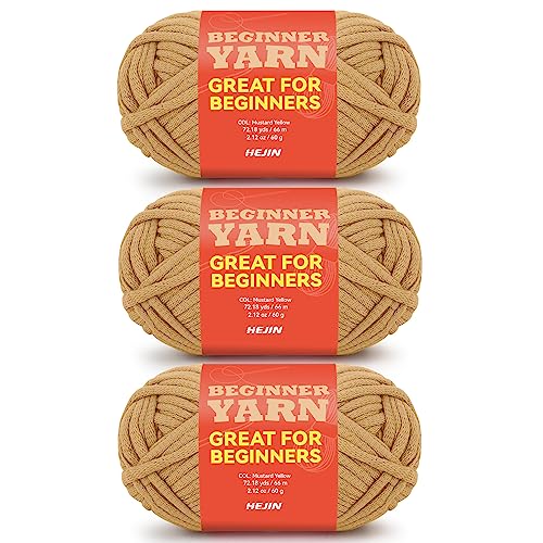 HEJIN 3x60g Cinnamon Apricot Yarn for Crocheting and Knitting;3x66m (72yds) Cotton Yarn for Beginners with Easy-to-See Stitches;Worsted-Weight Medium #4;Cotton-Nylon Blend Yarn for Beginners Crochet Kit - Image 1