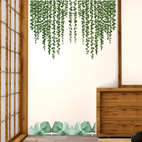 Monk wish Tropical Leaf Wall Decal, Cascading Vine Design with Monstera Base, 90 x 57 cm, Green - Image 3