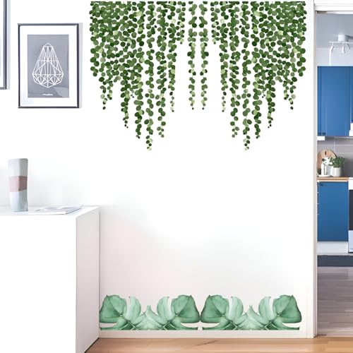 Monk wish Tropical Leaf Wall Decal, Cascading Vine Design with Monstera Base, 90 x 57 cm, Green - Image 4