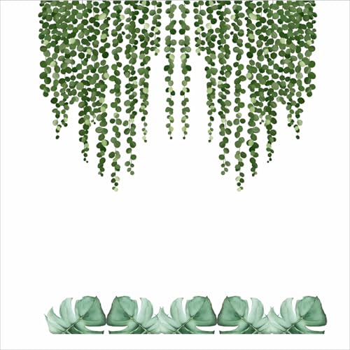 Monk wish Tropical Leaf Wall Decal, Cascading Vine Design with Monstera Base, 90 x 57 cm, Green - Image 1