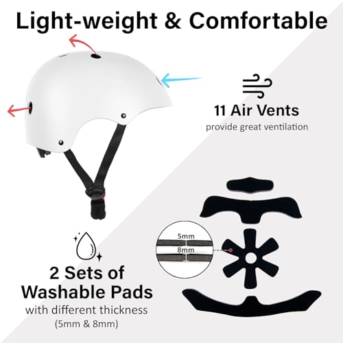 OUWOR Adult Skateboard Bike Helmet for Men and Women, Lightweight Adjustable, Multi-Sport for Bicycle Skate Scooter (White, Large) - Image 5
