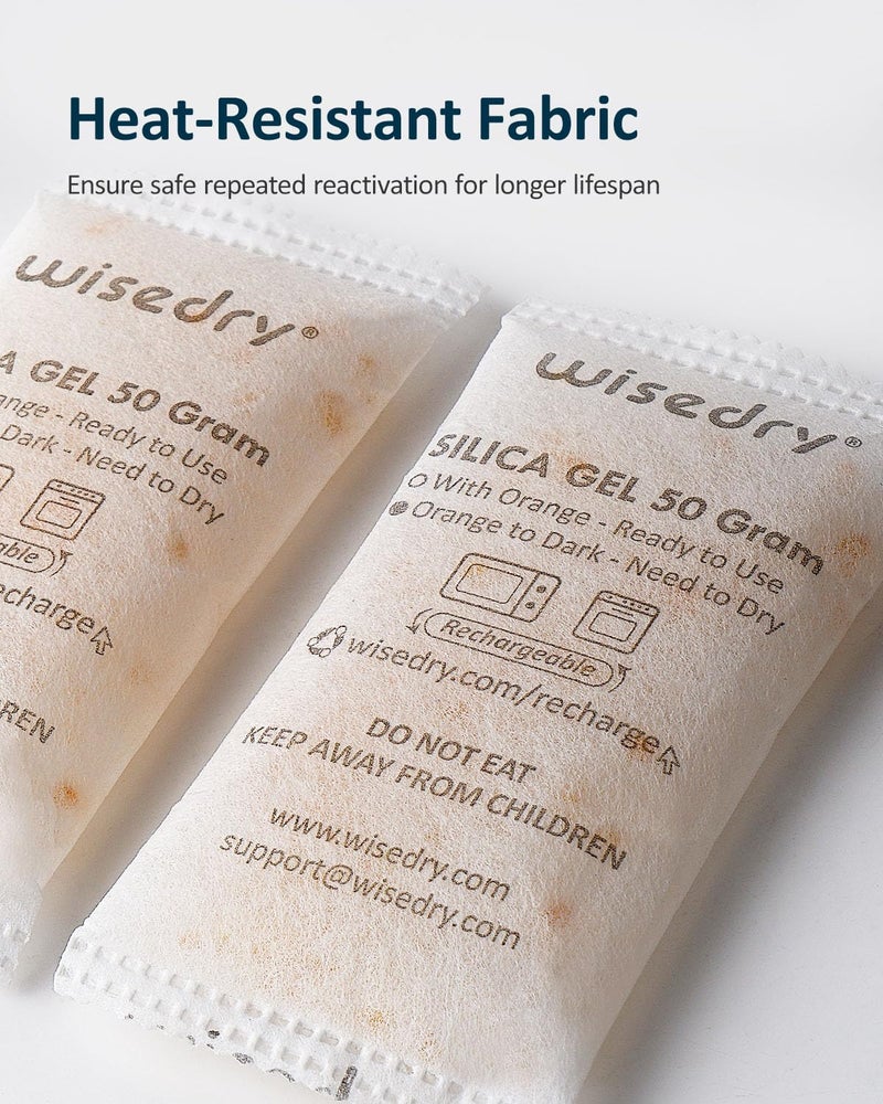 wisedry 50 Gram [10 Packs] Silica Gel Packets Microwave Fast Reactivate Desiccan Packs with Indicating Beads - Image 5