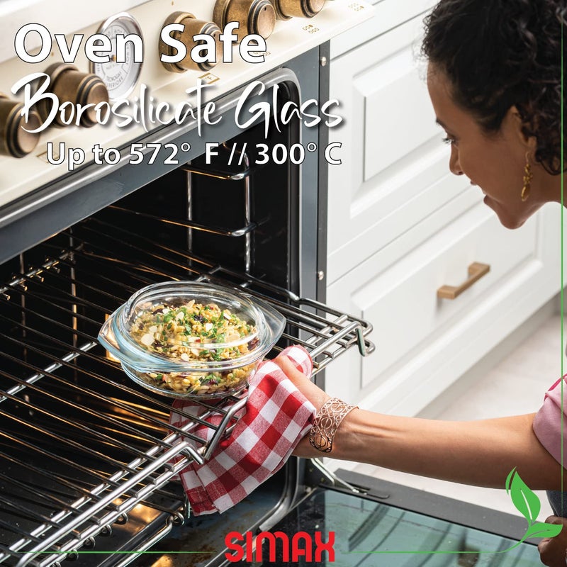Simax Casserole Dish With Lid, 24 Ounce Round Glass Cookware, Oven and Microwave Safe Borosilicate Glass, Made In Europe 0.75 Qt - Image 2