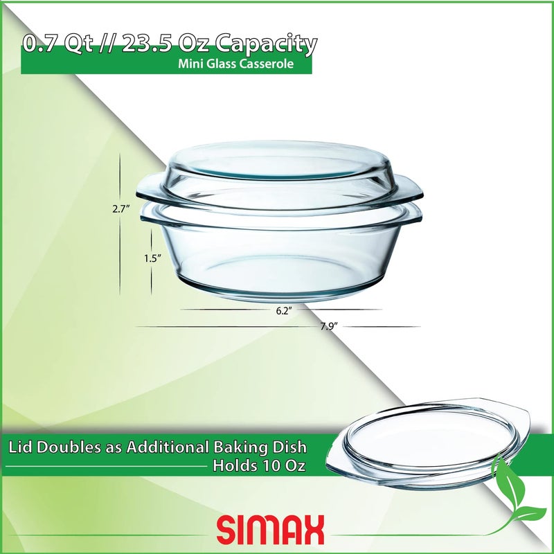 Simax Casserole Dish With Lid, 24 Ounce Round Glass Cookware, Oven and Microwave Safe Borosilicate Glass, Made In Europe 0.75 Qt - Image 5