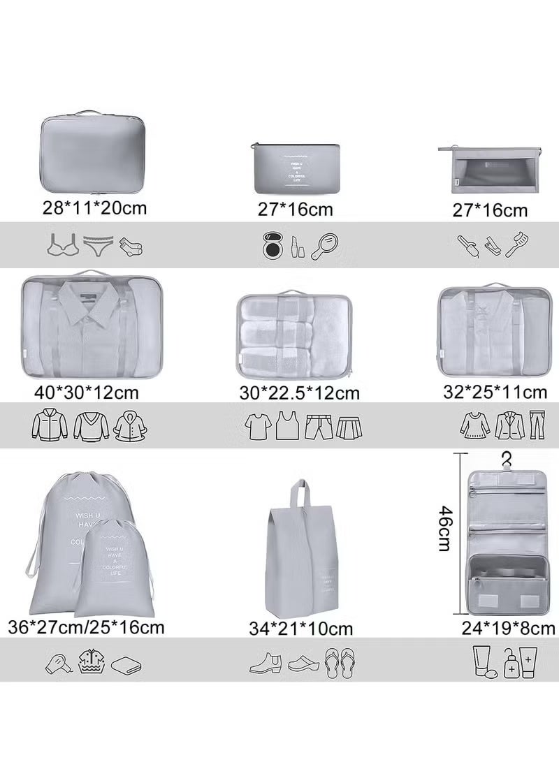 DUNISO 10 Set Packing Cubes for Suitcases, Travel Luggage Organizer, Travel Packing Kit with Clothes Storage Bag & Shoes Bag & Toiletry Bag & Underwear Bag-Black (Grey) - Image 2