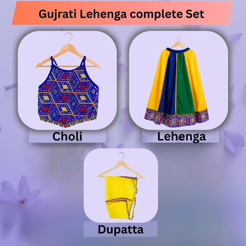 Sarvda Girls Silk Blend Lehenga Choli With Dupatta Set | Traditional Ethnic Dress For Kids | Chaniya Choli For Party & Wedding | Ready Stitched Top With Ghagra | (Color: Multicolor, Size: 9-10 Years) - Image 4
