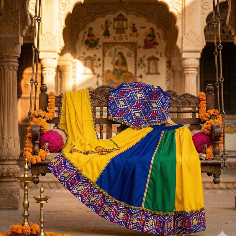 Sarvda Girls Silk Blend Lehenga Choli With Dupatta Set | Traditional Ethnic Dress For Kids | Chaniya Choli For Party & Wedding | Ready Stitched Top With Ghagra | (Color: Multicolor, Size: 9-10 Years) - Image 3