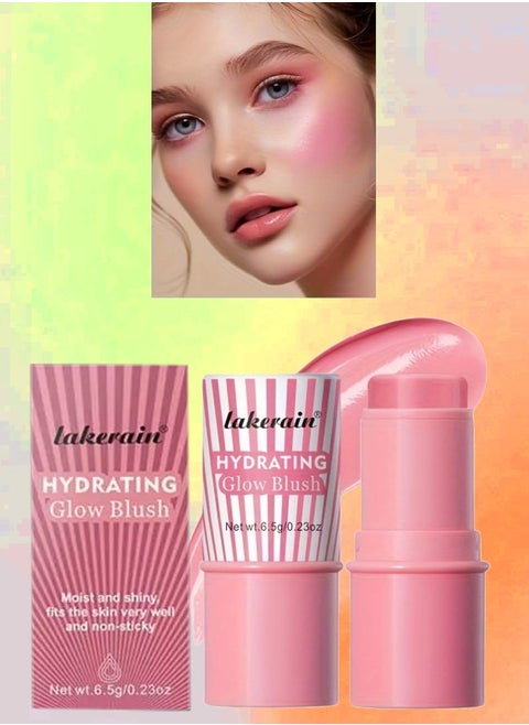 Hydrating Glow Blush Moisturizing Hydrating Long Lasting Multi Use Glow Blusher for Eyes Lips Face Waterproof Hydrating Glow Blush Stick Tinted Blush Cooling Jelly Stick Cream Blush Balm 04