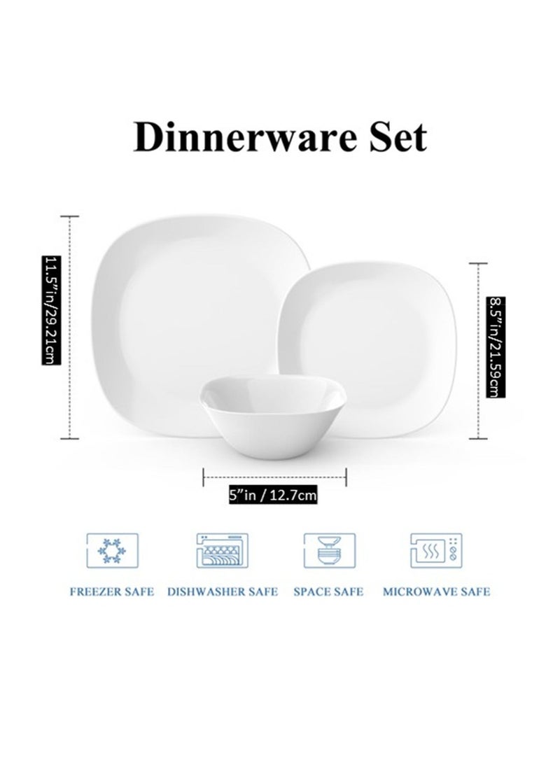 Houzi طقم عشاء هوزي 12 قطعة من الخزف الأوبال 4 أطباق عشاء 4 أطباق حلوى 4 سلطانيات - Image 3