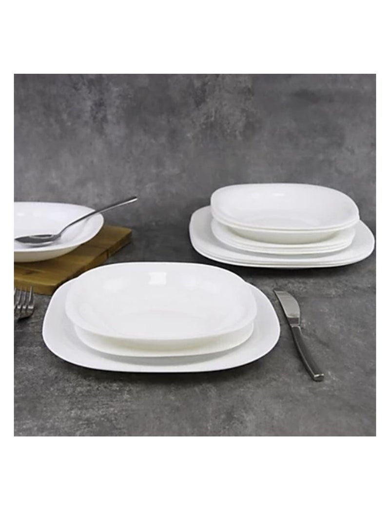 Houzi طقم عشاء هوزي 12 قطعة من الخزف الأوبال 4 أطباق عشاء 4 أطباق حلوى 4 سلطانيات - Image 5