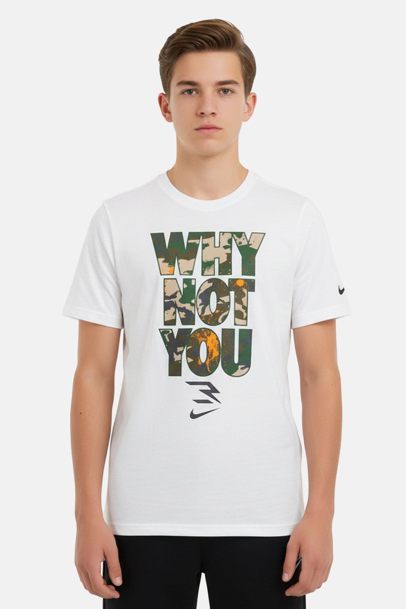 Nike 3Brand by Russell Wilson Kids Boy Short Sleeve Camoflouge Training T-Shirt, White - Image 1