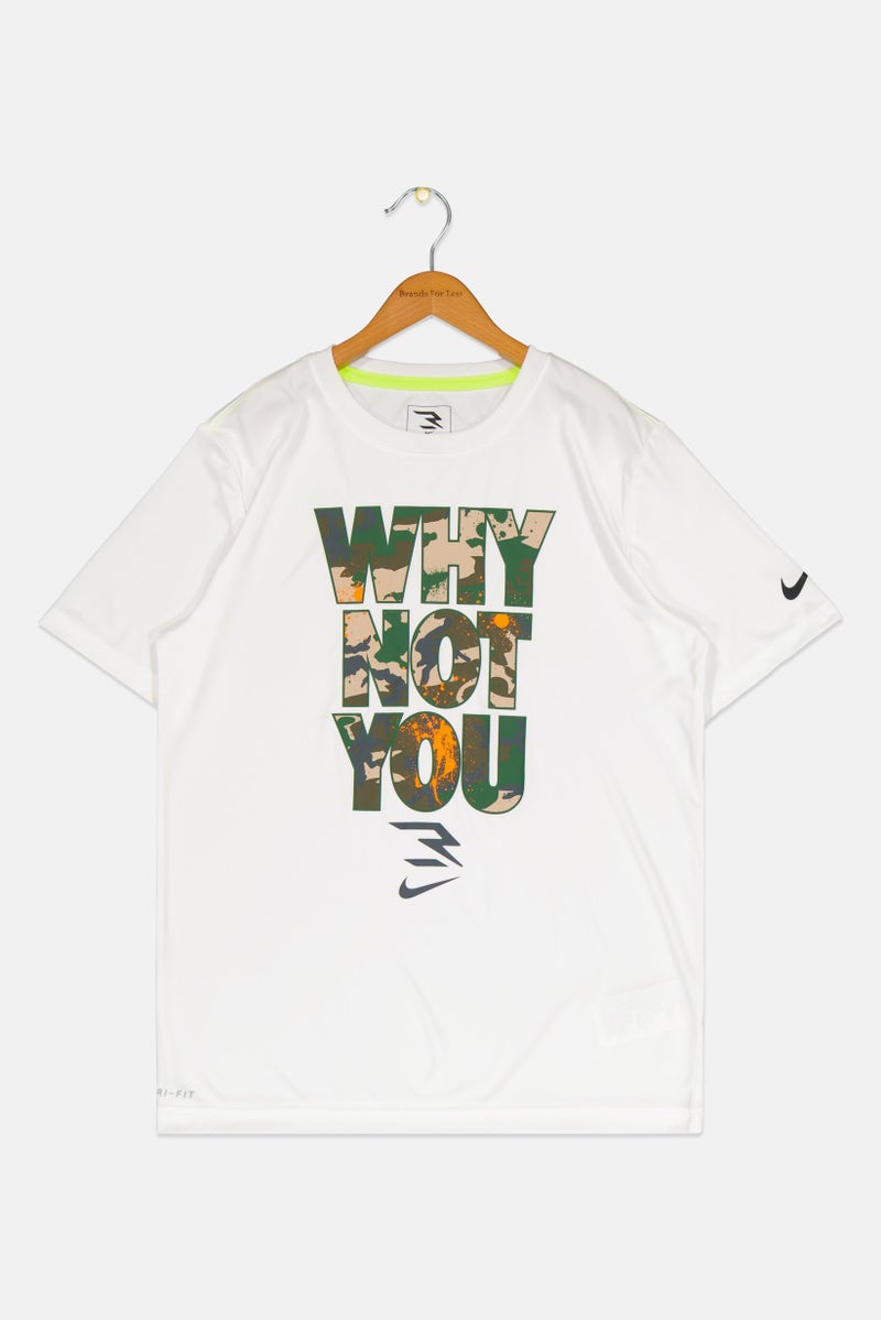 Nike 3Brand by Russell Wilson Kids Boy Short Sleeve Camoflouge Training T-Shirt, White - Image 2