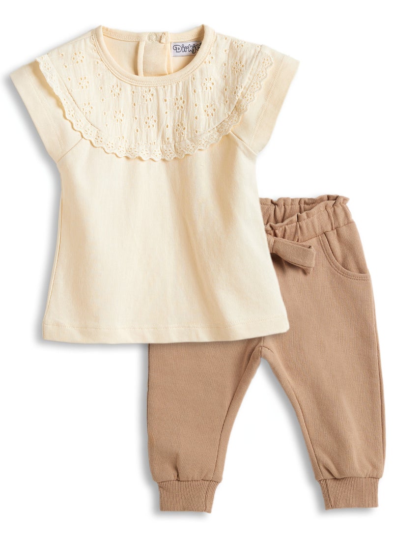 Dirkje Girls Set- Top with lace detail at the neck & Trousers - Image 1