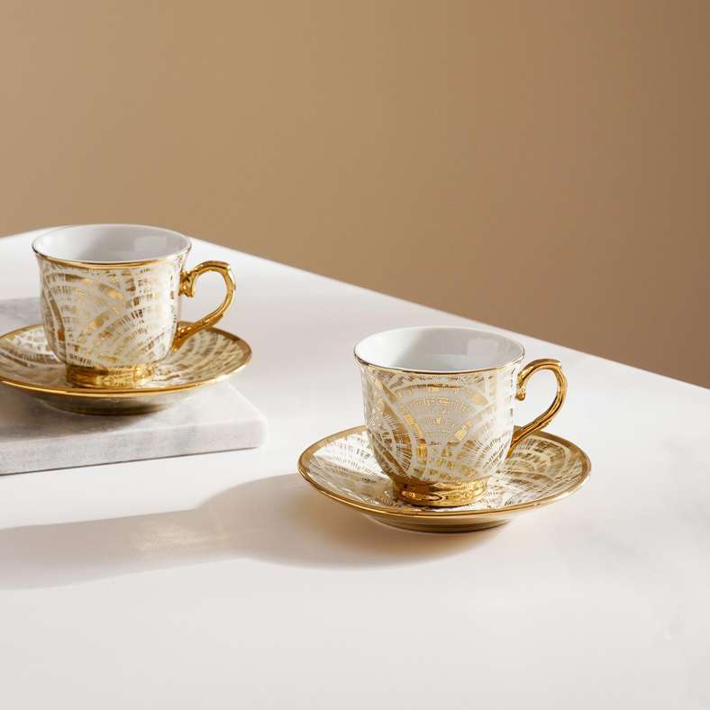 Pan Home طقم أكواب وصحون إسبريسو كاماري - أبيض وذهبي - Image 2
