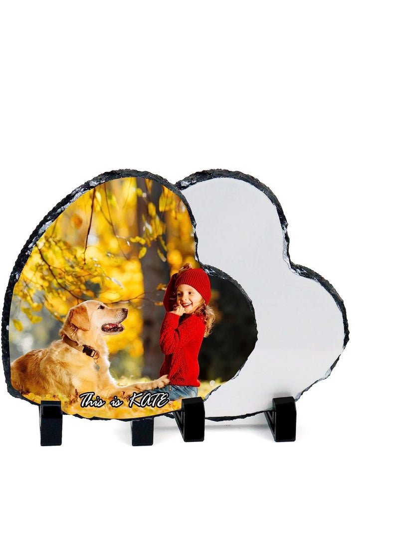 Sublimation Blank Heart Shaped Photo Frame, Slate Rock Stone Customized Photo Frame with Display Holder, Heat Transfer Rock Photo Plaque, for Desktop Souvenir DIY Gift (5.9 x 5.9 Inch) 2 Pack - Image 1