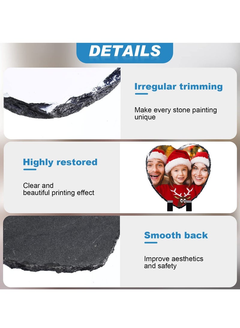 Sublimation Blank Heart Shaped Photo Frame, Slate Rock Stone Customized Photo Frame with Display Holder, Heat Transfer Rock Photo Plaque, for Desktop Souvenir DIY Gift (5.9 x 5.9 Inch) 2 Pack - Image 3