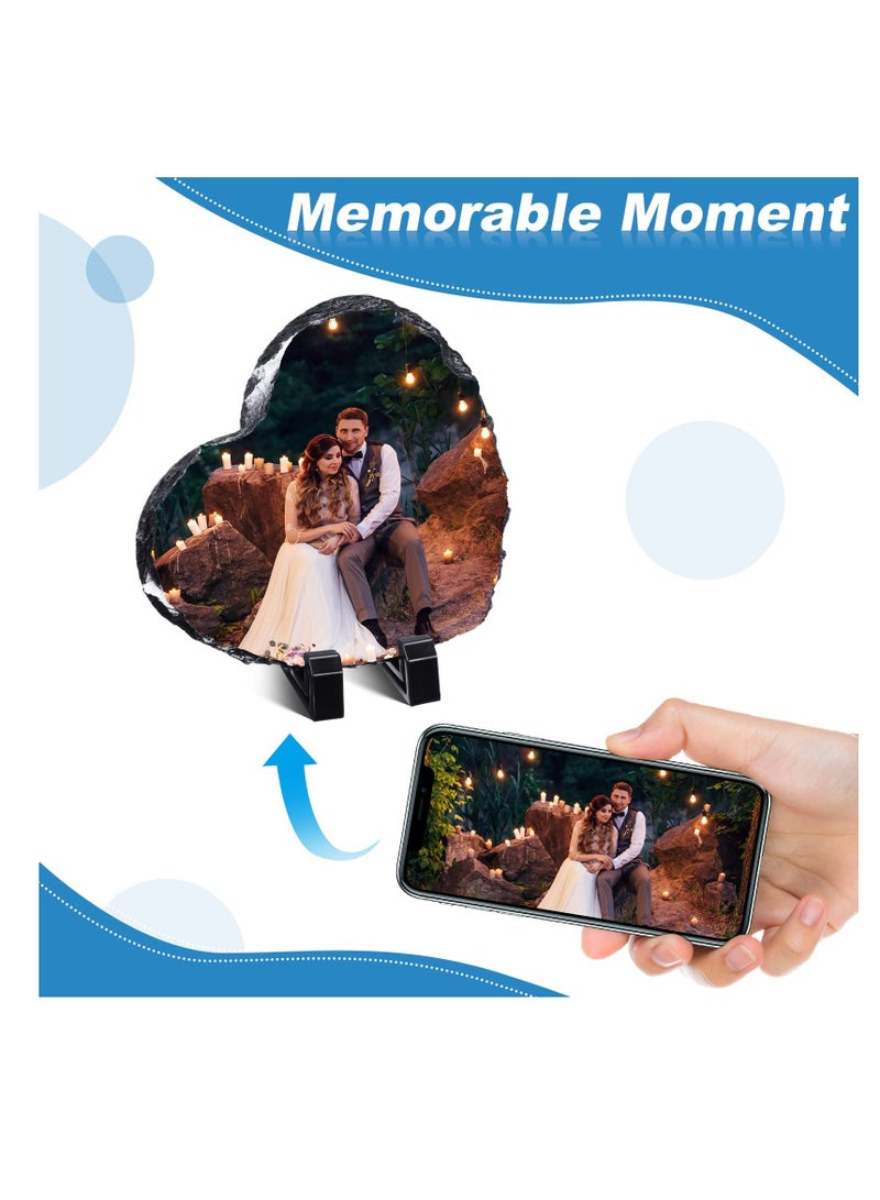 Sublimation Blank Heart Shaped Photo Frame, Slate Rock Stone Customized Photo Frame with Display Holder, Heat Transfer Rock Photo Plaque, for Desktop Souvenir DIY Gift (5.9 x 5.9 Inch) 2 Pack - Image 5