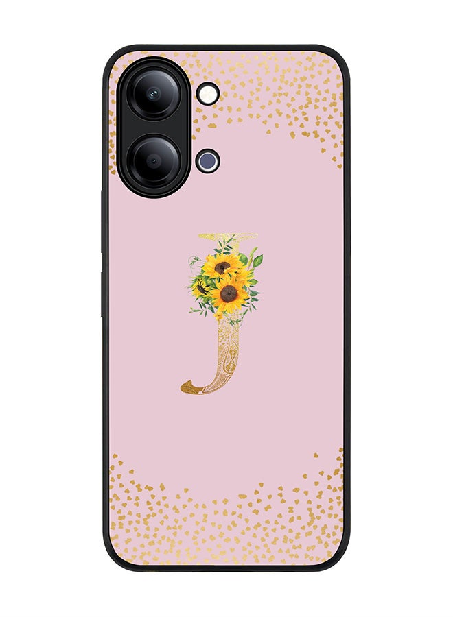 Stylizedd For vivo Y21 / Y11 Case,Slim fit Camera Protection, Shockproof Thin Phone cover  - Custom Floral Monogram - J  (Pink ) - Image 1