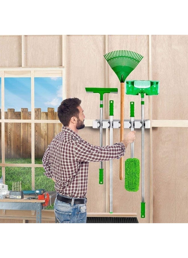 SAQOWARE Mop Broom Holder, Garden Tools Wall Mounted Commercial Organizer Saving Space Storage Rack For Kitchen And Garage, Laundry Offices 5 Position With 6 Hooks  - Image 5