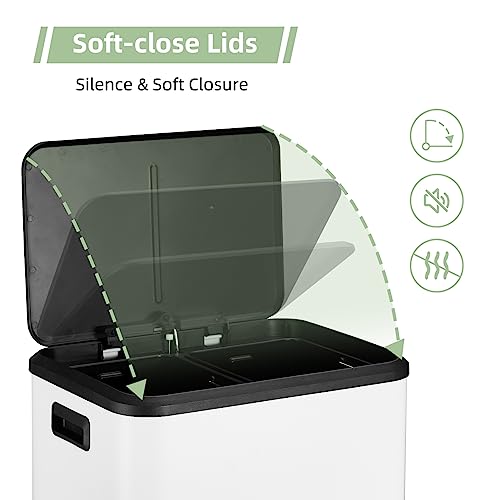 MilleLoom 8 Gallon/30 Liter Dual Compartment Trash Can, Stainless Steel Garbage Can with Soft-Close Lid and Two Removable Inner Buckets, 2 x 15L Two Compartment Trash Bin for Kitchen Bedroom Home, White - Image 4