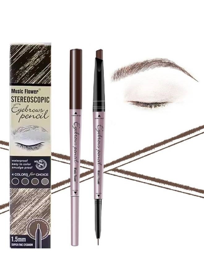Music Flower Stereoscopic Eyebrow Pencil Double Ended Eyebrow Pencil Waterproof Natural Brow Enhancing Pen Smudge Proof Long Lasting Eye Makeup Fine Eyebrow Pen Dark Brown  - Image 1