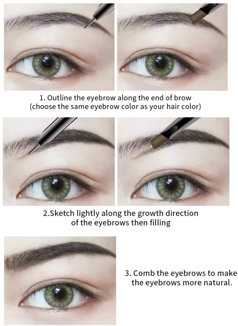 Music Flower Stereoscopic Eyebrow Pencil Double Ended Eyebrow Pencil Waterproof Natural Brow Enhancing Pen Smudge Proof Long Lasting Eye Makeup Fine Eyebrow Pen Dark Brown  - Image 3