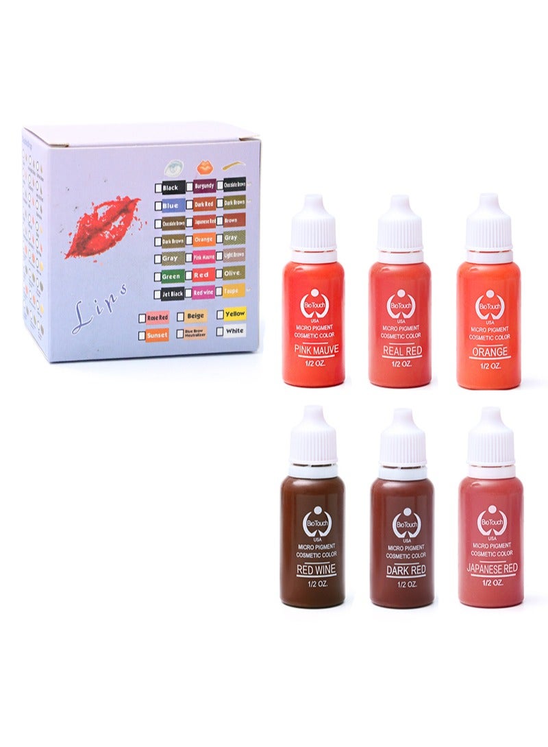 Biotouch Pure Lip Tone KIT 6 Bottle Set Pigment Color Permanent Eyebrow Makeup Microblading Supplies Micropigmentation Cosmetic Tattoo Ink Ombre Feathering Hair Stroke 1/2OZ Each - Image 1