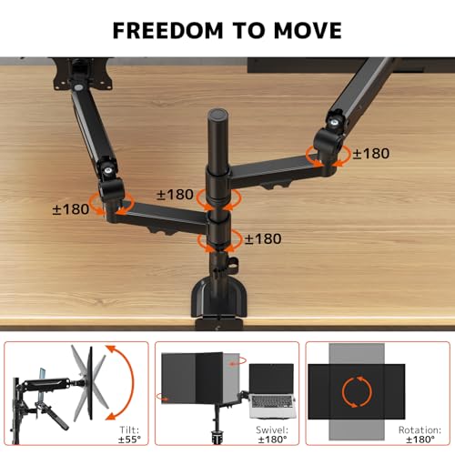 PUTORSEN Laptop Arm Mount for up to 35'' Monitors, Laptop Tray for Max 18'' Notebook, Fully Adjustable Spring Laptop Desk Mount Holds Max 19.8lbs, VESA 75x75/100x100 mm - Image 3