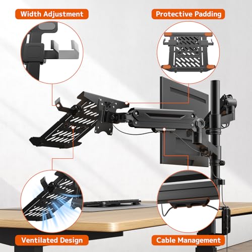 PUTORSEN Laptop Arm Mount for up to 35'' Monitors, Laptop Tray for Max 18'' Notebook, Fully Adjustable Spring Laptop Desk Mount Holds Max 19.8lbs, VESA 75x75/100x100 mm - Image 4