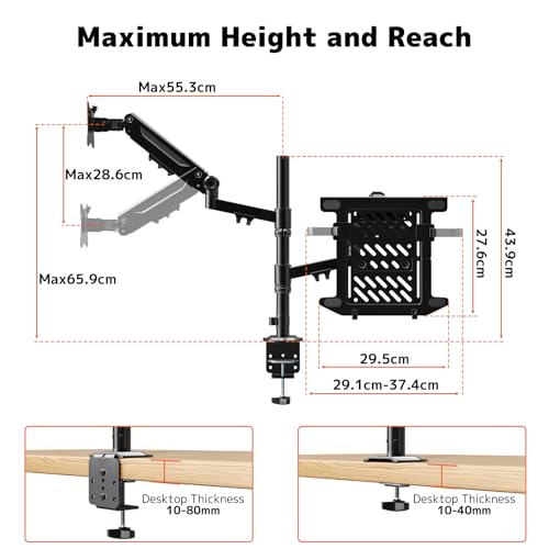 PUTORSEN Laptop Arm Mount for up to 35'' Monitors, Laptop Tray for Max 18'' Notebook, Fully Adjustable Spring Laptop Desk Mount Holds Max 19.8lbs, VESA 75x75/100x100 mm - Image 5